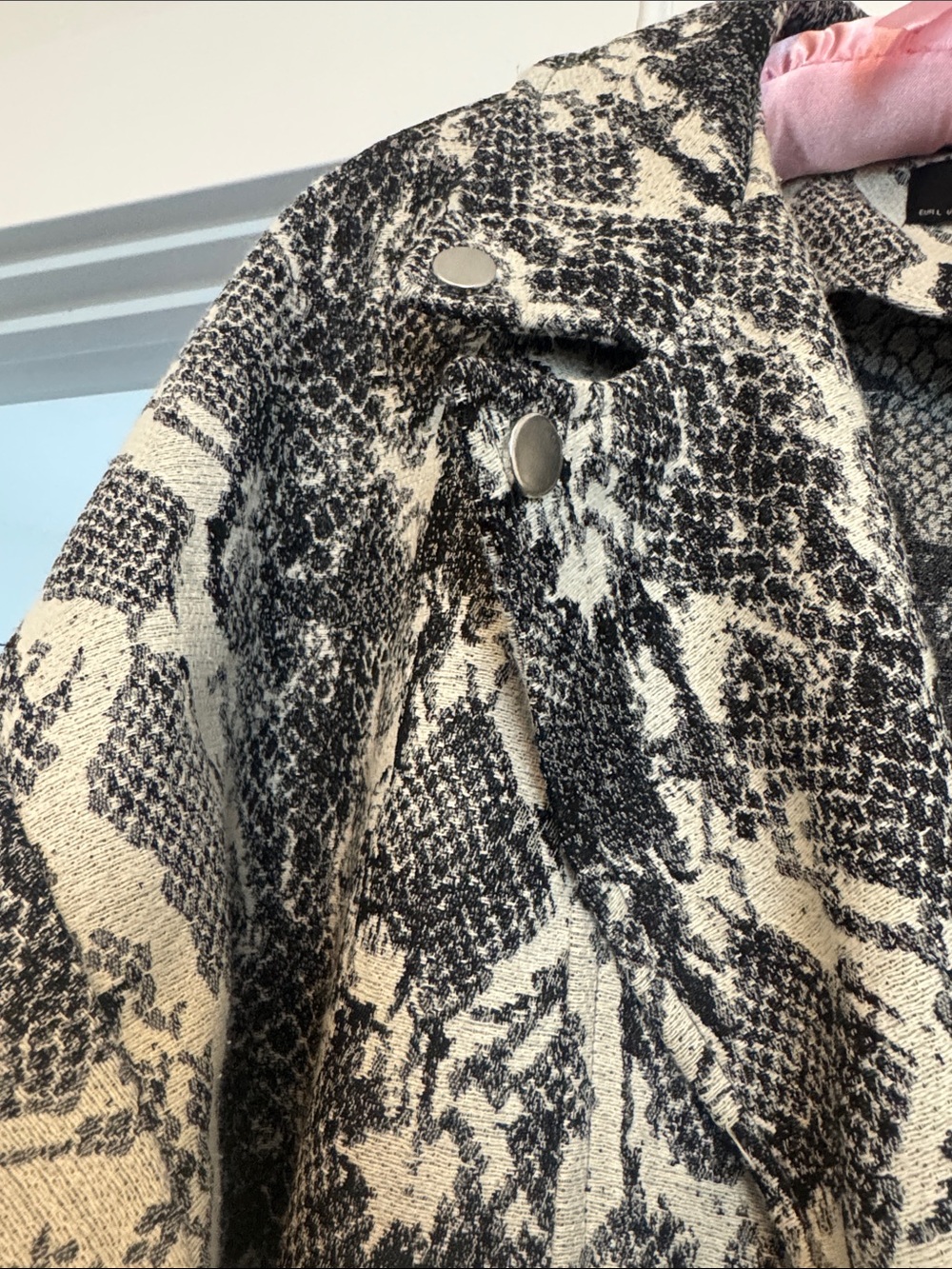 Zara Black & White Snake-Print Leather Moto Jacket - Picture 4 of 4